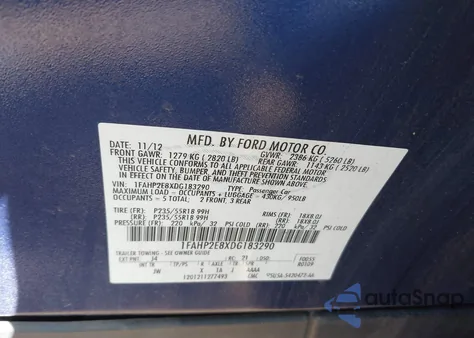 2013 Ford Taurus Sel from USA, damaged, VIN 1FAHP2E8XDG183290